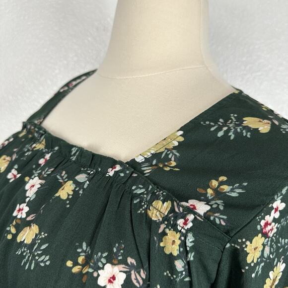 Suzanne Betro Weekend Top Women 1X Green Floral Cottagecore Peasant Boho Flowy - Picture 6 of 12